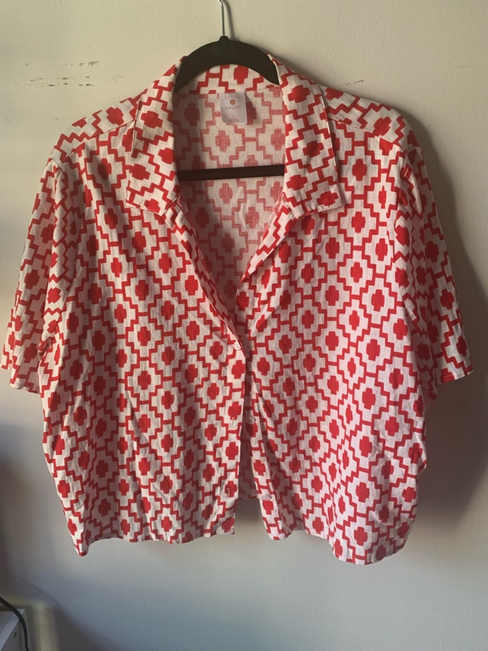Shade & Shore Red and White Geometric Button-Down Top